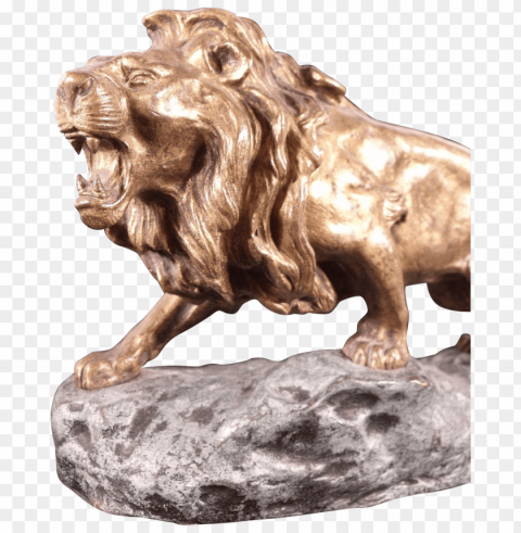 bronze lion on stone Isolated Graphic on Transparent PNG