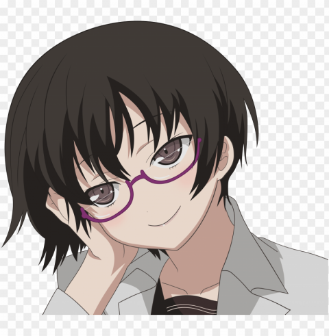 brunettes glasses brown eyes transparent meganekko - short hair anime girl with brown hair glasses Clear Background PNG Isolated Graphic