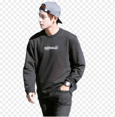 bts v and taehyung image - bts bangtan v boys kpop clothes hooded long sleeved CleanCut Background Isolated PNG Graphic