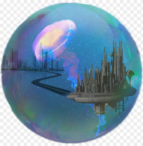 bubble city jellyfish ocean water fantasy surreal myedi - earth PNG with clear transparency