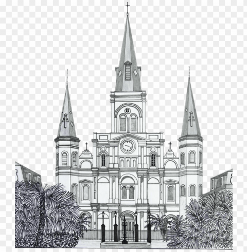 building church watercolor painting sketch steeple - st louis cathedral in new orleans easy Clear PNG pictures broad bulk PNG transparent with Clear Background ID 50341616