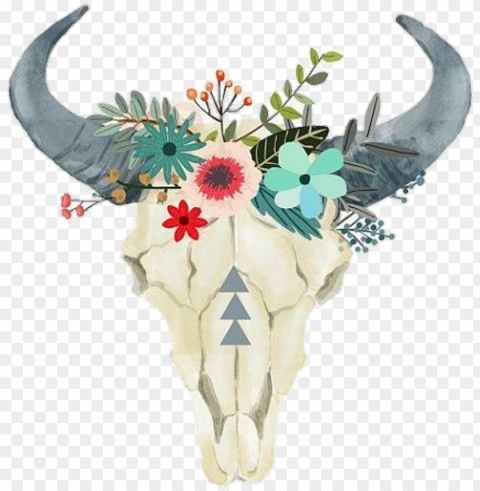 #bull #toro #skeleton #pngstickers # #watercolor - boho bull skull Clear Background PNG Isolated Item