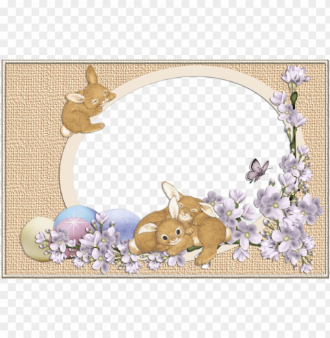 Easter Bunny Frame with Flowers and Eggs Transparent PNG images free download