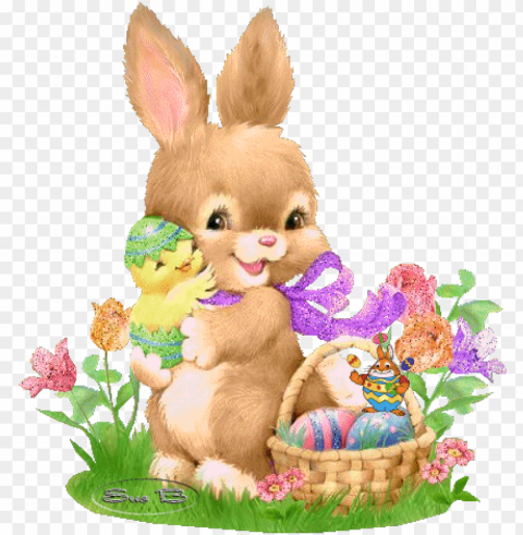 bunny hold chick - cute easter bunny PNG graphics for free