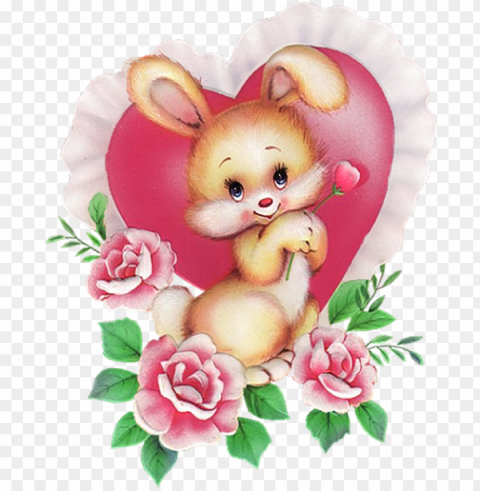 bunny with pink heart picture - good afternoon rabbit PNG images no background