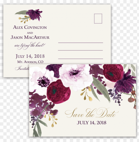 burgundy and gold floral boho postcard save the date - burgundy plum floral watercolor Isolated Graphic on HighQuality PNG