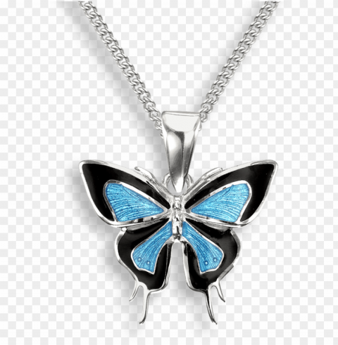 butterfly aqua & black enamel silver necklace Images in PNG format with transparency