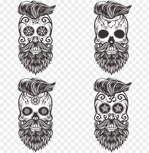 calavera skull euclidean vector drawing day of the - day of dead skull with beard High-resolution PNG