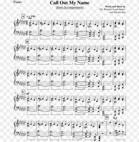 Call Out My Name - Call Out My Name Piano Sheet Music PNG Format