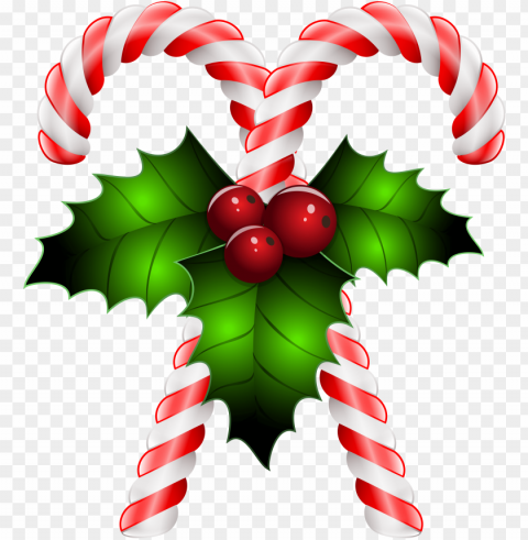 candy canes with holly clip art image - candy canes and holly PNG Graphic with Transparent Isolation