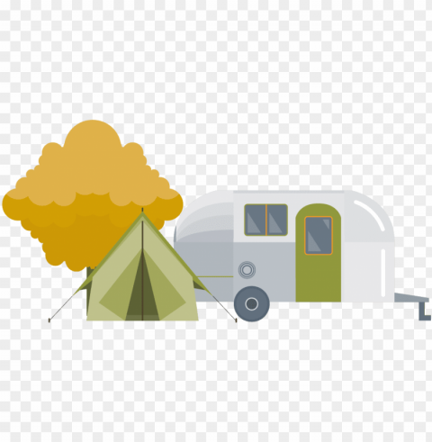 caravan clipart campground - caravan and camping cartoo Transparent Background PNG Isolated Design