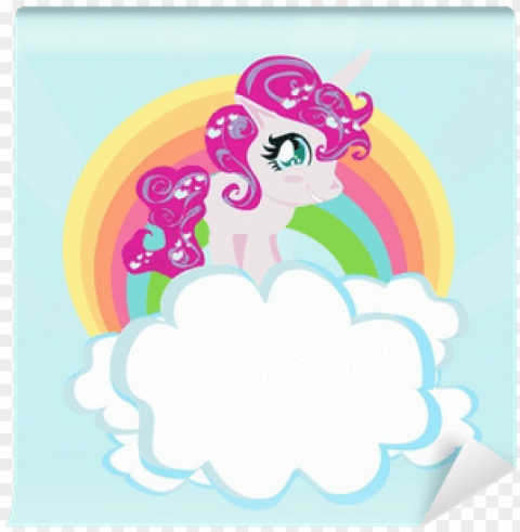 card with a cute unrn rainbow in the clouds - el arcoiris del unrnio Clear image PNG