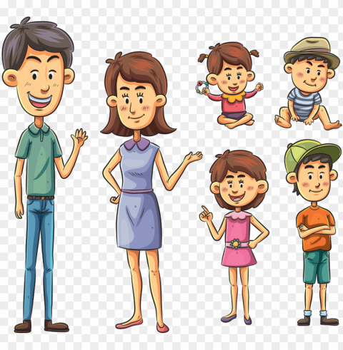 cartoon family drawing illustration - family character vector PNG transparent elements package