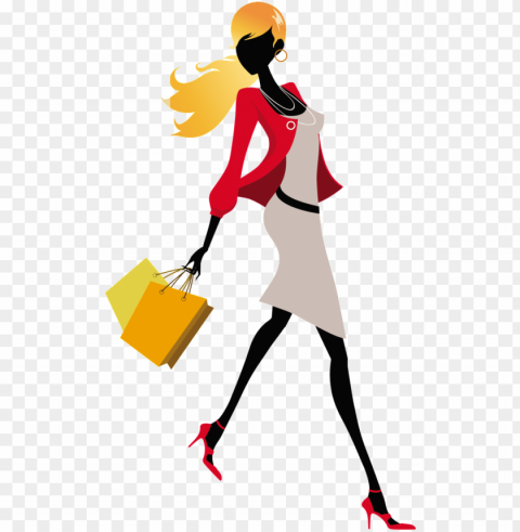cartoon fashion girl - women with shopping bags Transparent Background PNG Isolated Item