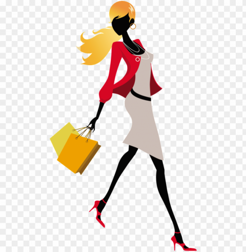 Cartoon Fashion Girl - Women With Shopping Bags Transparent Background PNG Isolated Item