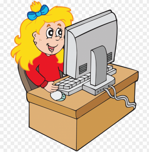 cartoon girl working with computer pinterest - cartoon girl sitting at computer Transparent PNG art