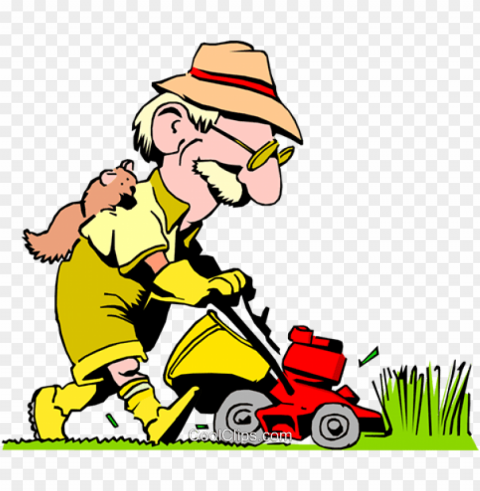 cartoon man with lawnmower royalty free vector clip - cartoon man cutting grass PNG high quality