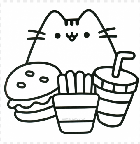 cat with food coloring page - mini pusheen coloring book Transparent Cutout PNG Graphic Isolation