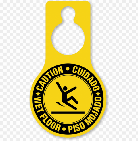 caution wet floor bilingual door hang tag - captain sensible crass record Transparent PNG Isolated Element