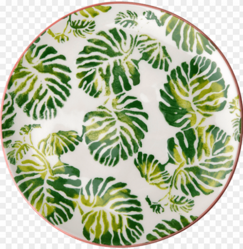 ceramic dessert plate tropical leaf print by rice dk - ceramic Isolated Artwork on Clear Background PNG