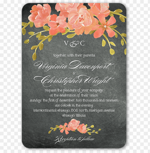 chalkboard floral wedding invitation rounded corners - gray floral wedding invite PNG images with clear background