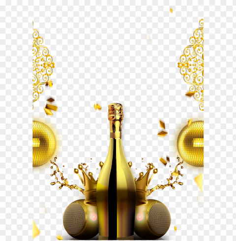 gold champagne bottle HighQuality Transparent PNG Element