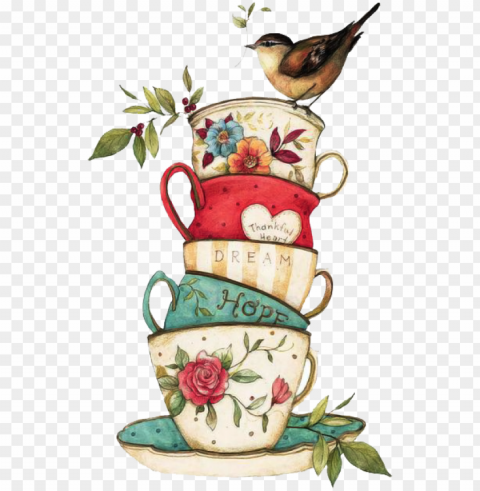 Чашки На Прозрачном Фоне whimsical art cute illustration - vintage tea cup PNG no watermark