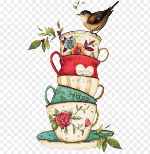 Чашки На Прозрачном Фоне Whimsical Art Cute Illustration - Vintage Tea Cup PNG No Watermark