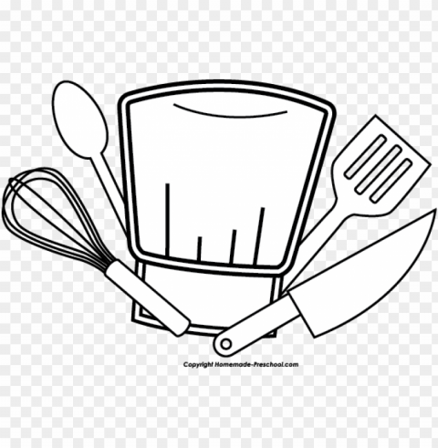 chef hat utensils bw clipart image - chef clipart Isolated Graphic on Clear PNG