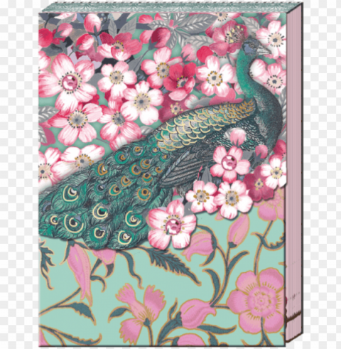 cherry blossom peacock pocket note pad - peafowl Isolated Character in Transparent Background PNG