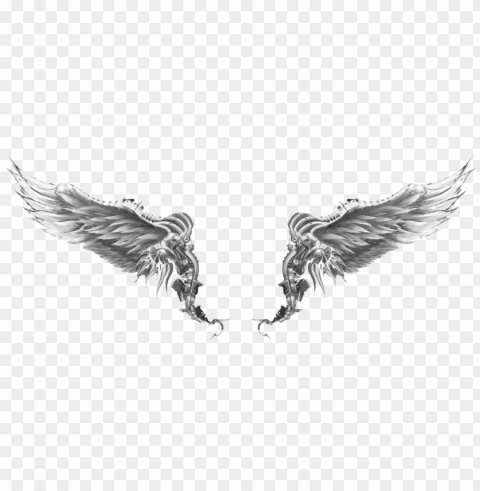 chest tattoo photo - black wings white background PNG with clear overlay