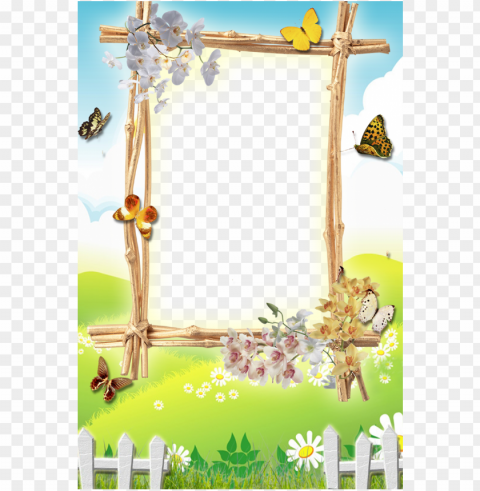 children frame with flower and butterfly - children picture frame PNG with Isolated Object