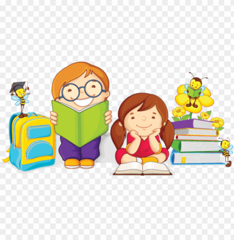 children reading Transparent Background PNG Isolated Design