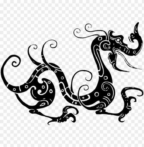 chinese dragon silhouette swirl dragon silhouette - black and white dragon frame PNG images with no background needed