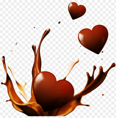 Chocolate Splash Hearts - Liquid Chocolate Splash Isolated Graphic With Transparent Background PNG