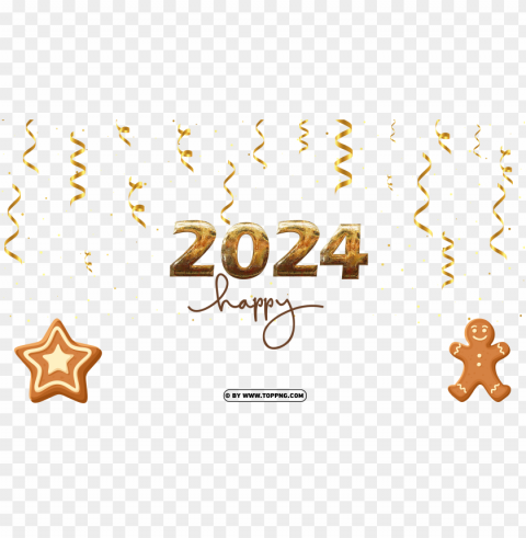 christmas 2024 text with gold items PNG images with clear alpha layer