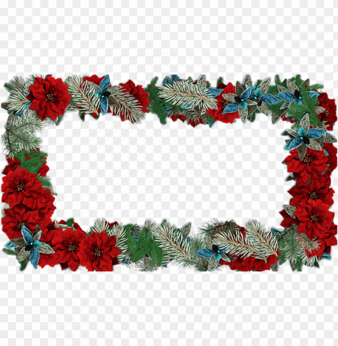 Christmas Frame Flowers Transparent Background PNG Isolated Graphic