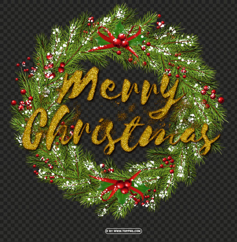 christmas reef with gold merry christmas text PNG Isolated Subject on Transparent Background