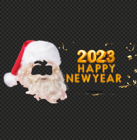 christmas santa hat eard happy with new year 2023 yellow gold PNG Isolated Illustration with Clarity