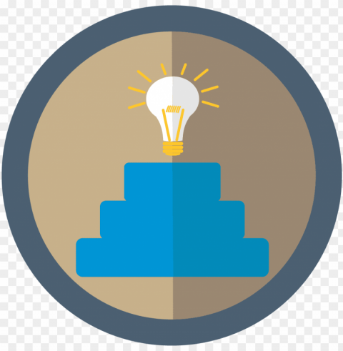 circle icon with a lightbulb at the top of a stair-step - strategic initiatives icon PNG for use