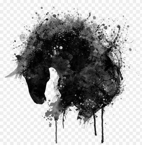 click and drag to re-position the image if desired - black and white watercolor horse Clean Background PNG Isolated Art