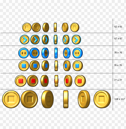 click for full sized image coins - mario coin sprite sheet Isolated Object on Transparent PNG