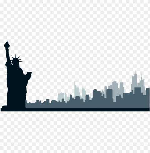 clip art of the new york city skyline with statue of - new york skyline silhouettes Isolated PNG Object with Clear Background