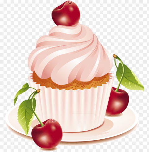 Cherry-topped Cupcake Illustration Isolated PNG Item in HighResolution