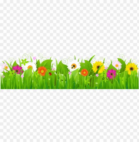 clip arts related to - grass with flower border PNG cutout