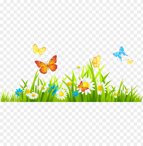 clipart freeuse download hd of butterflies and - grass with flower clipart PNG Image with Isolated Element