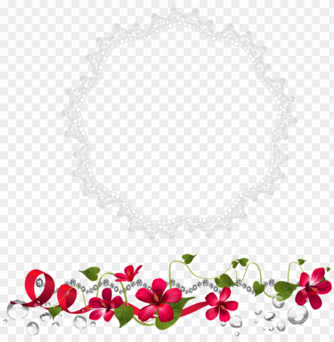 cluster red flower frame ivy ribbon - party PNG Image with Transparent Isolated Graphic