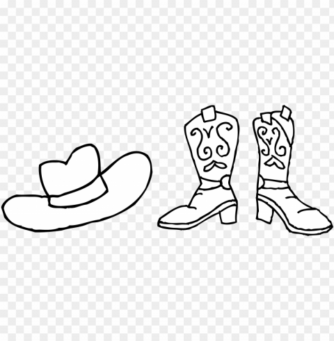 colorable cowboy hat and boots - cowboy boots black and white Free PNG images with transparent layers compilation