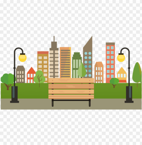 colorful building city with bench vector city - vector graphics Transparent PNG Isolated Object