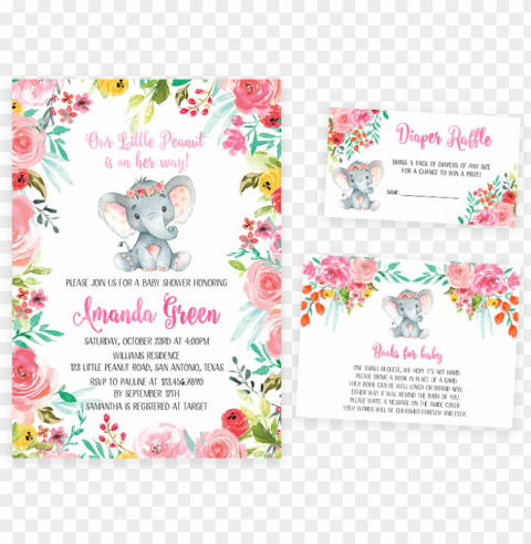 colorful floral elephant baby shower invitation pack Transparent PNG Isolated Graphic Element